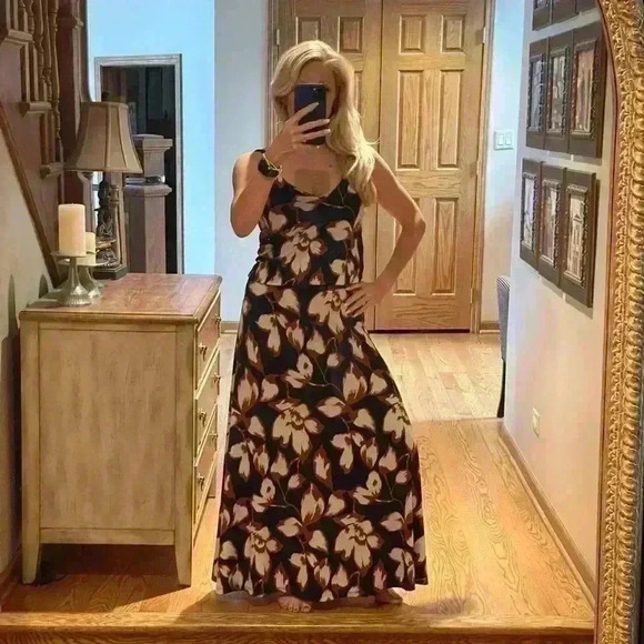 Evereve Alison Joy Maxi Dress Navy Cream Brown Excellent Cond. Size S. - Picture 8 of 10